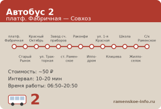 Автобус 2 Раменское: платф. Фабричная &mdash; Совхоз (2026)